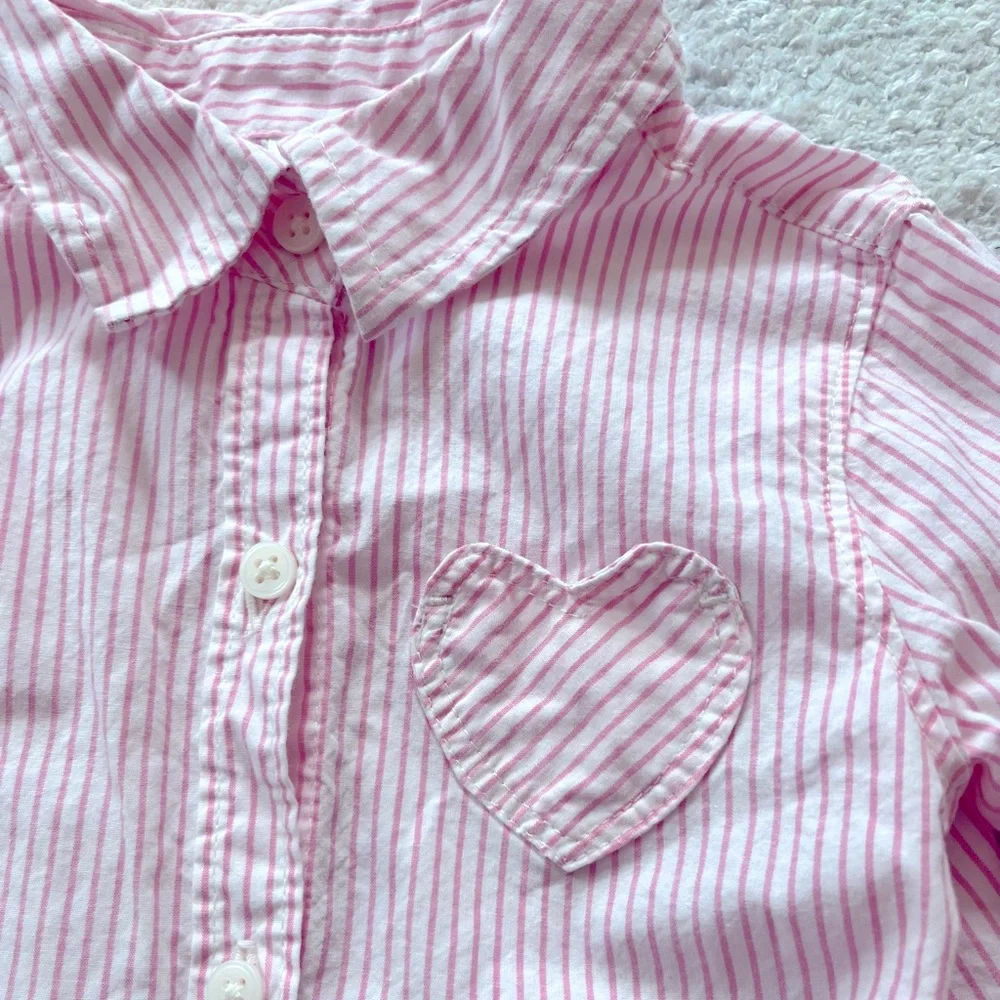 Carter’s Bundle of Pink Striped Button-Down and Denim Leggings - 3T